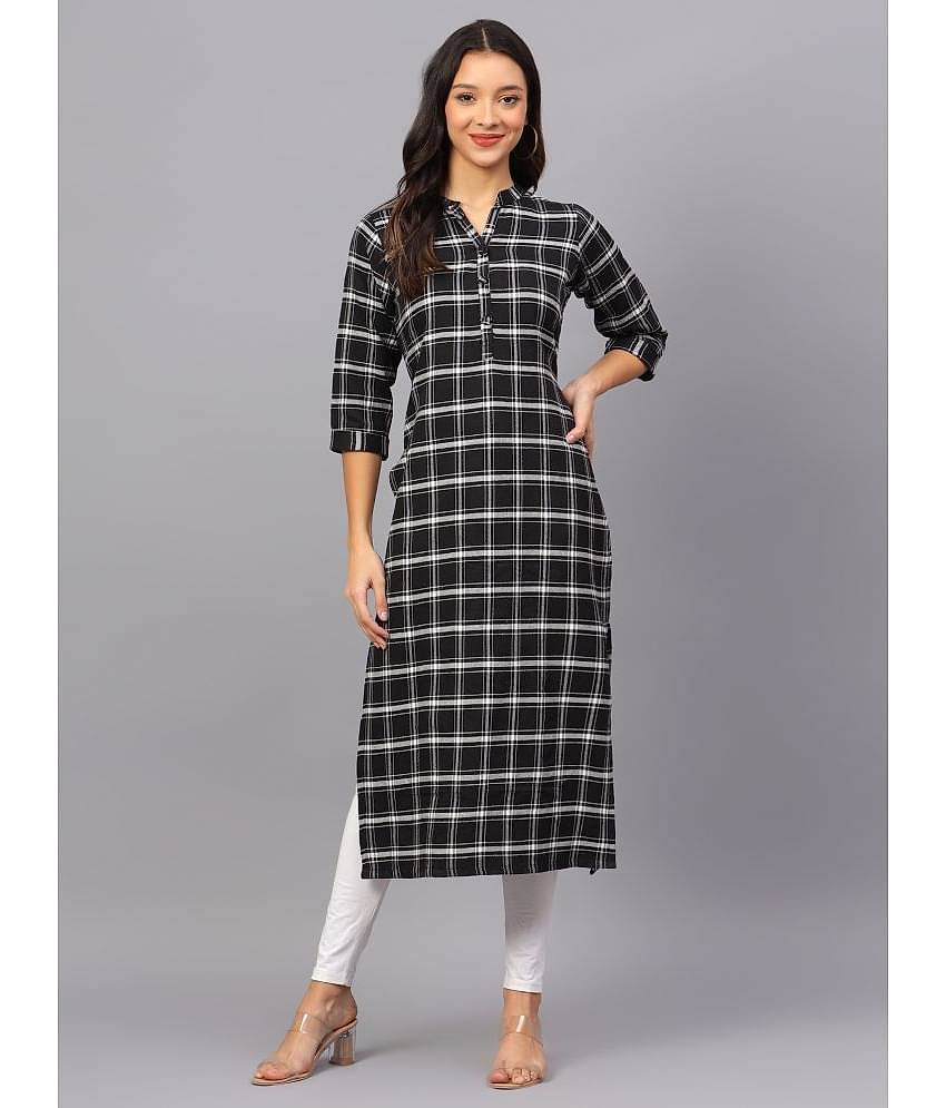 ZARISTAA Cotton Checks Straight Women's Kurti - Black ( Pack of 1 )