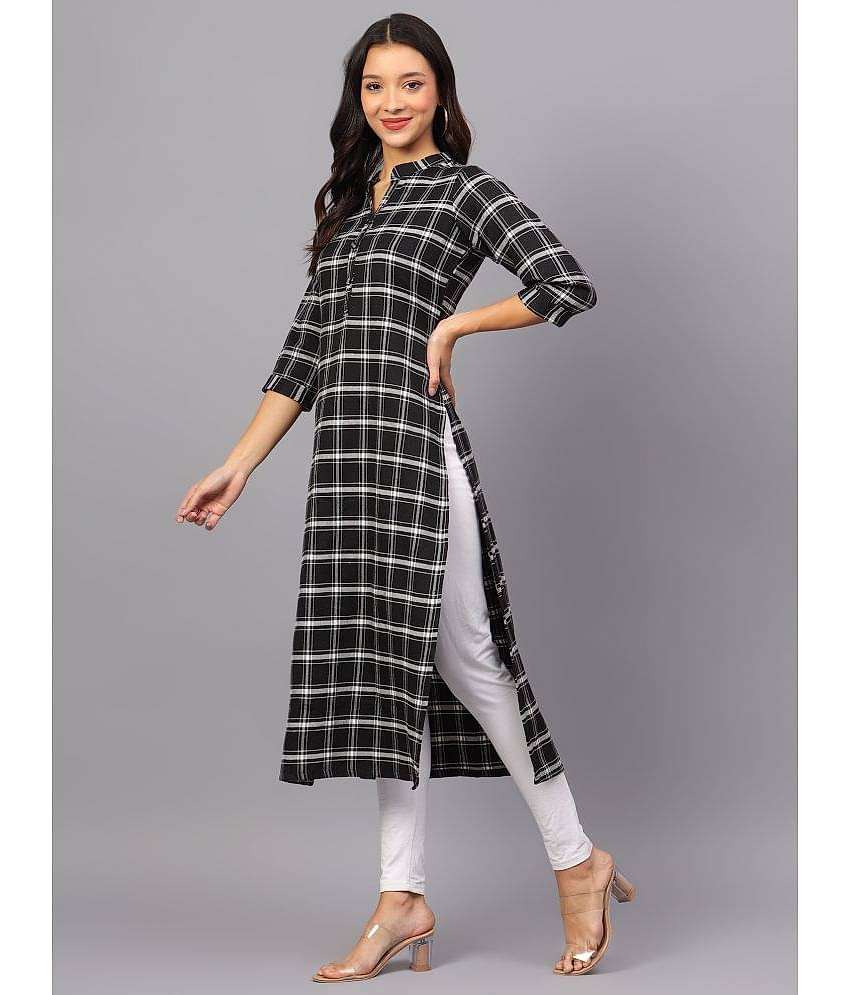 ZARISTAA Cotton Checks Straight Women's Kurti - Black ( Pack of 1 )