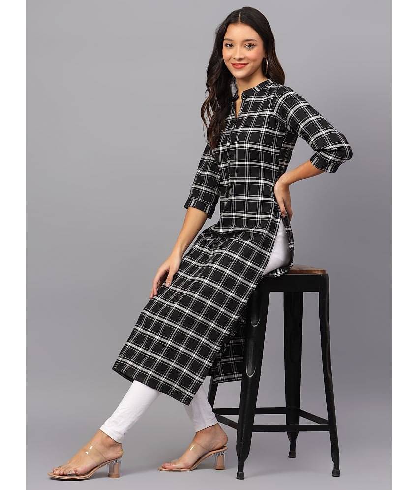 ZARISTAA Cotton Checks Straight Women's Kurti - Black ( Pack of 1 )