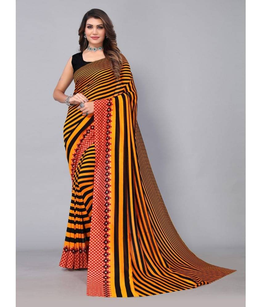 Aarrah Georgette Striped Saree With Unstitched Blouse Piece ( Orange ) Aarrah Georgette Striped Saree With Unstitched Blouse Piece ( Orange )