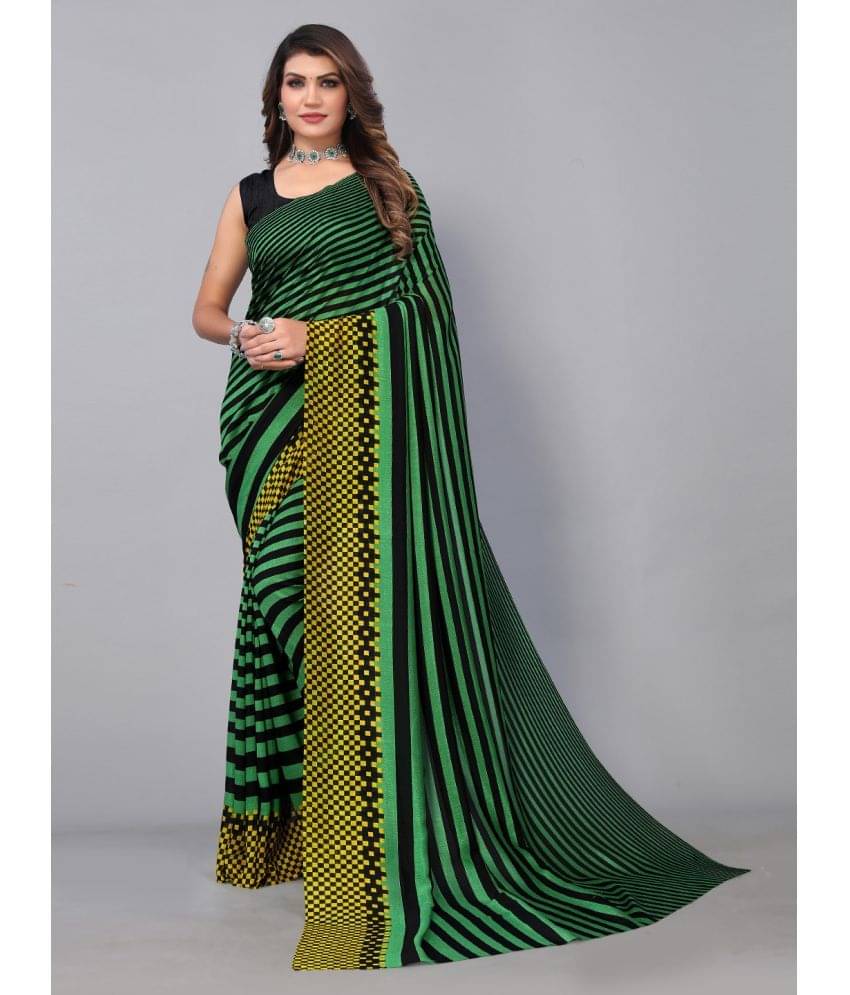     			Aarrah Georgette Striped Saree With Unstitched Blouse Piece ( Green )