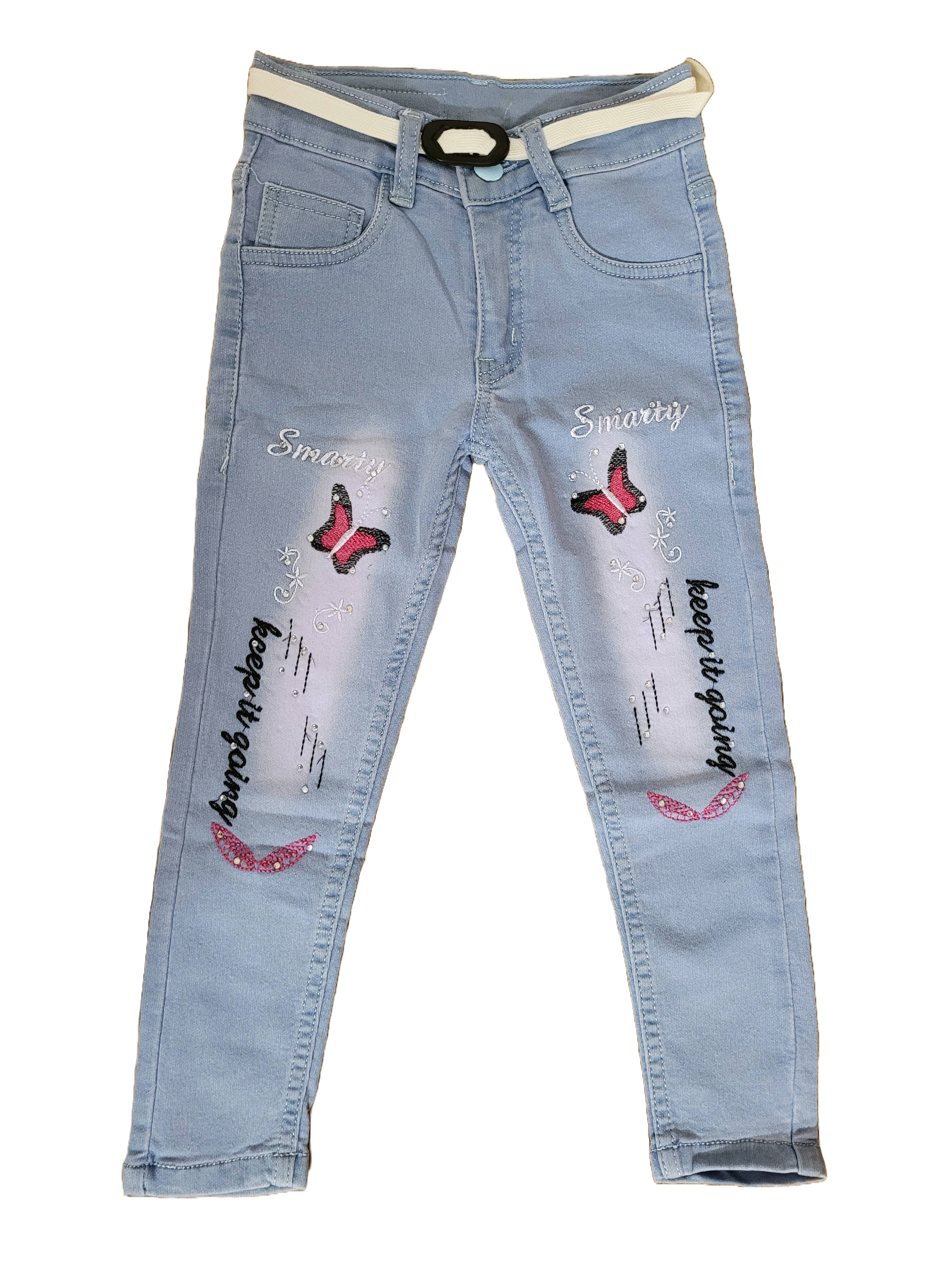     			Arshia Fashions Girls Denim Slim Fit Jeans with Embroidery