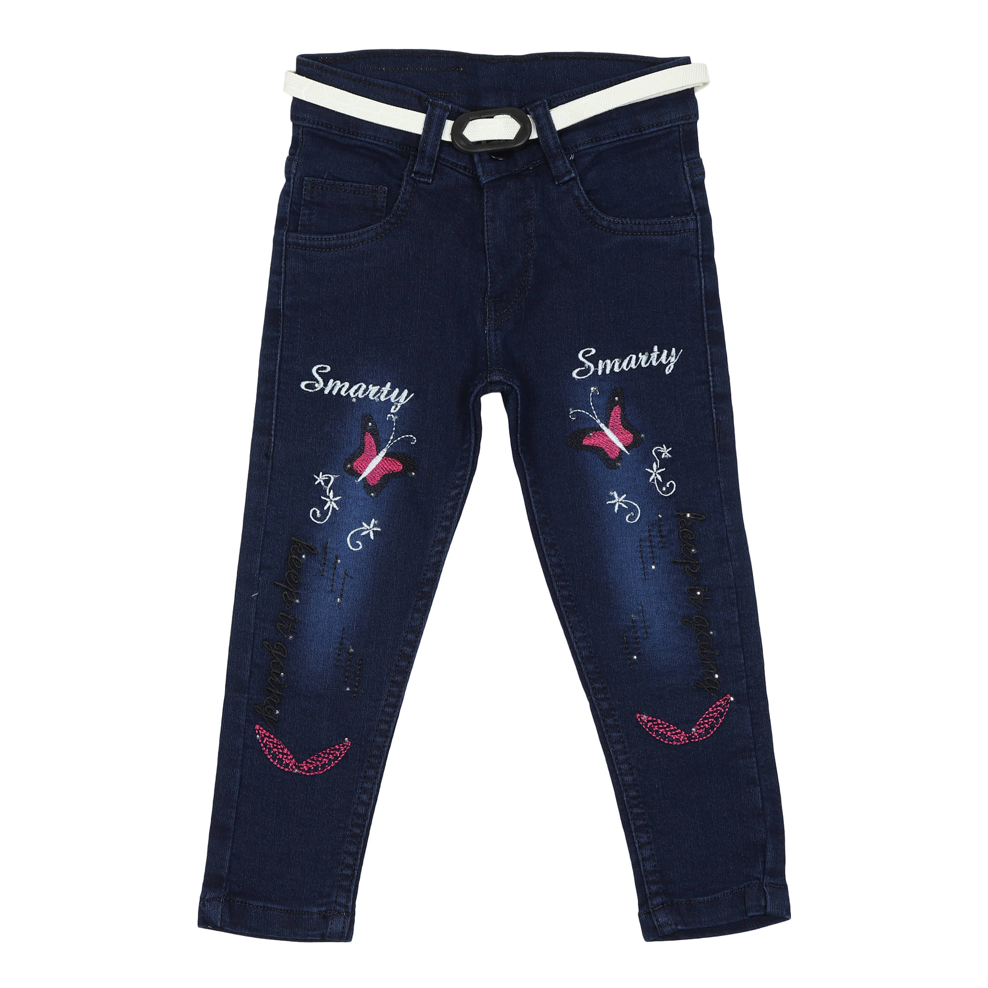     			Arshia Fashions Girls Denim Slim Fit Jeans with Embroidery