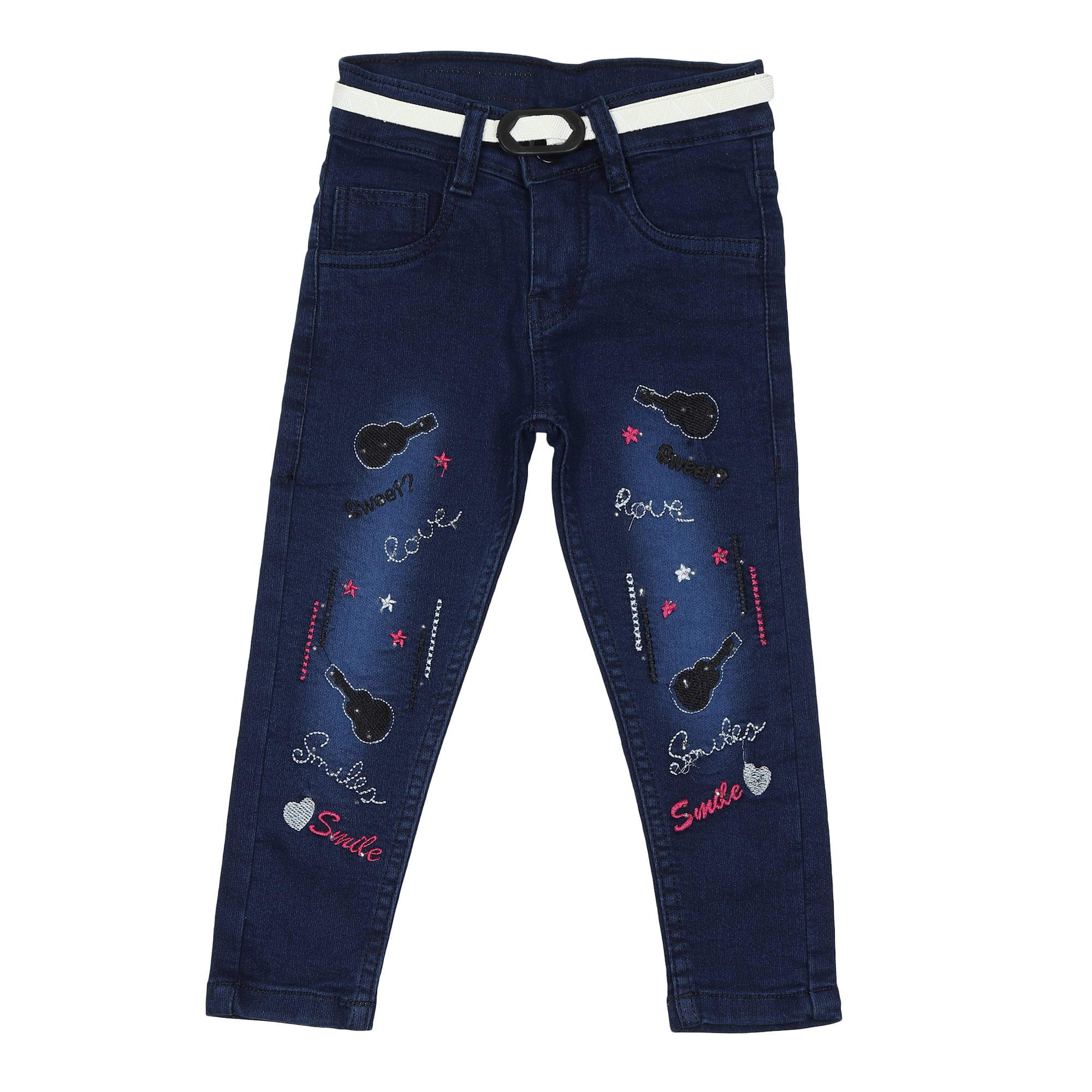     			Arshia Fashions Girls Denim Slim Fit Jeans with Embroidery