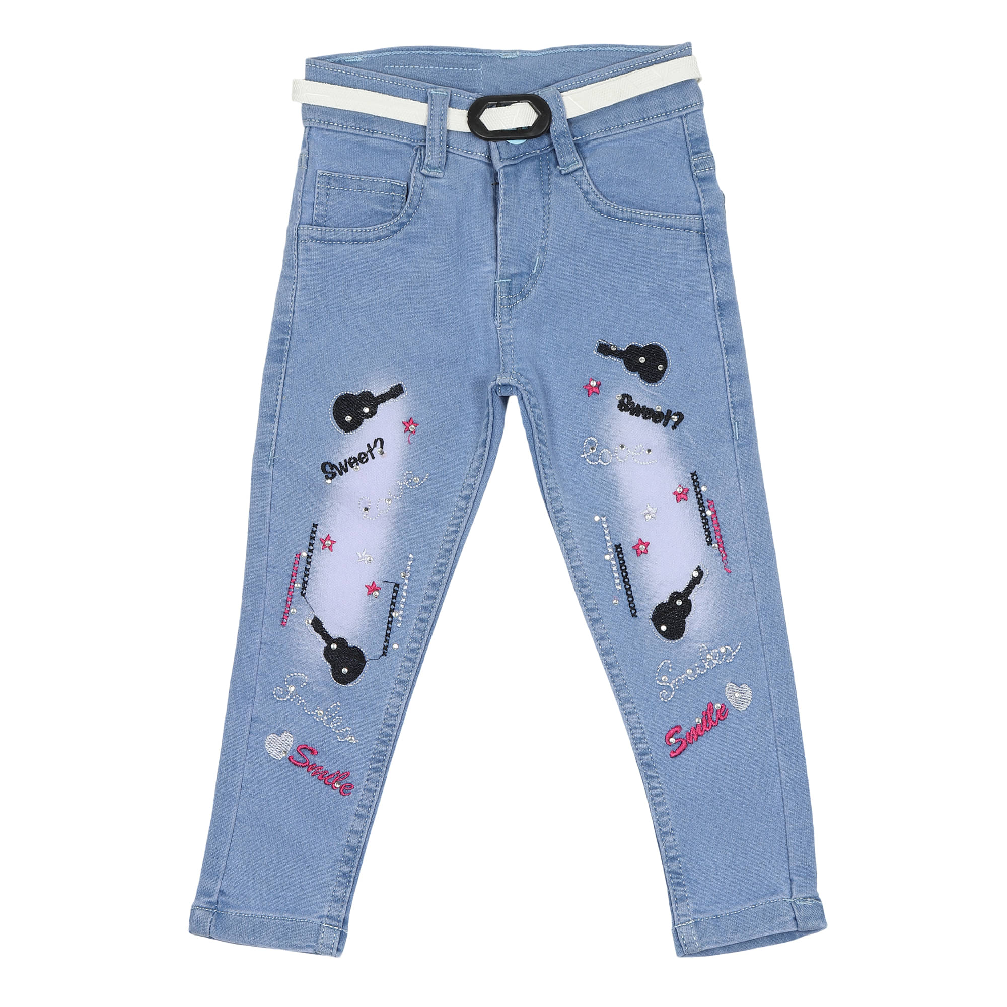    			Arshia Fashions Girls Denim Slim Fit Jeans with Embroidery