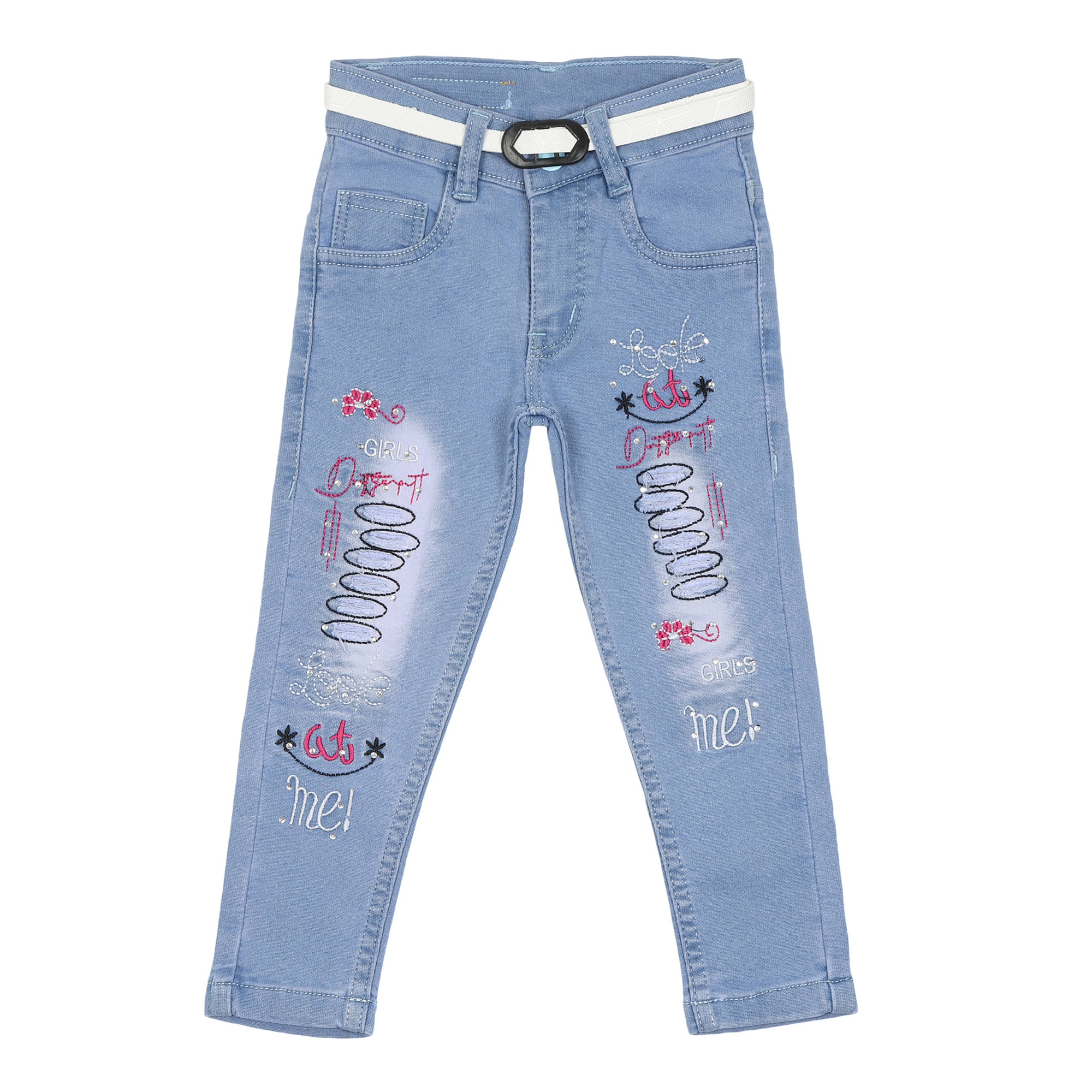     			Arshia Fashions Girls Denim Slim Fit Jeans with Embroidery