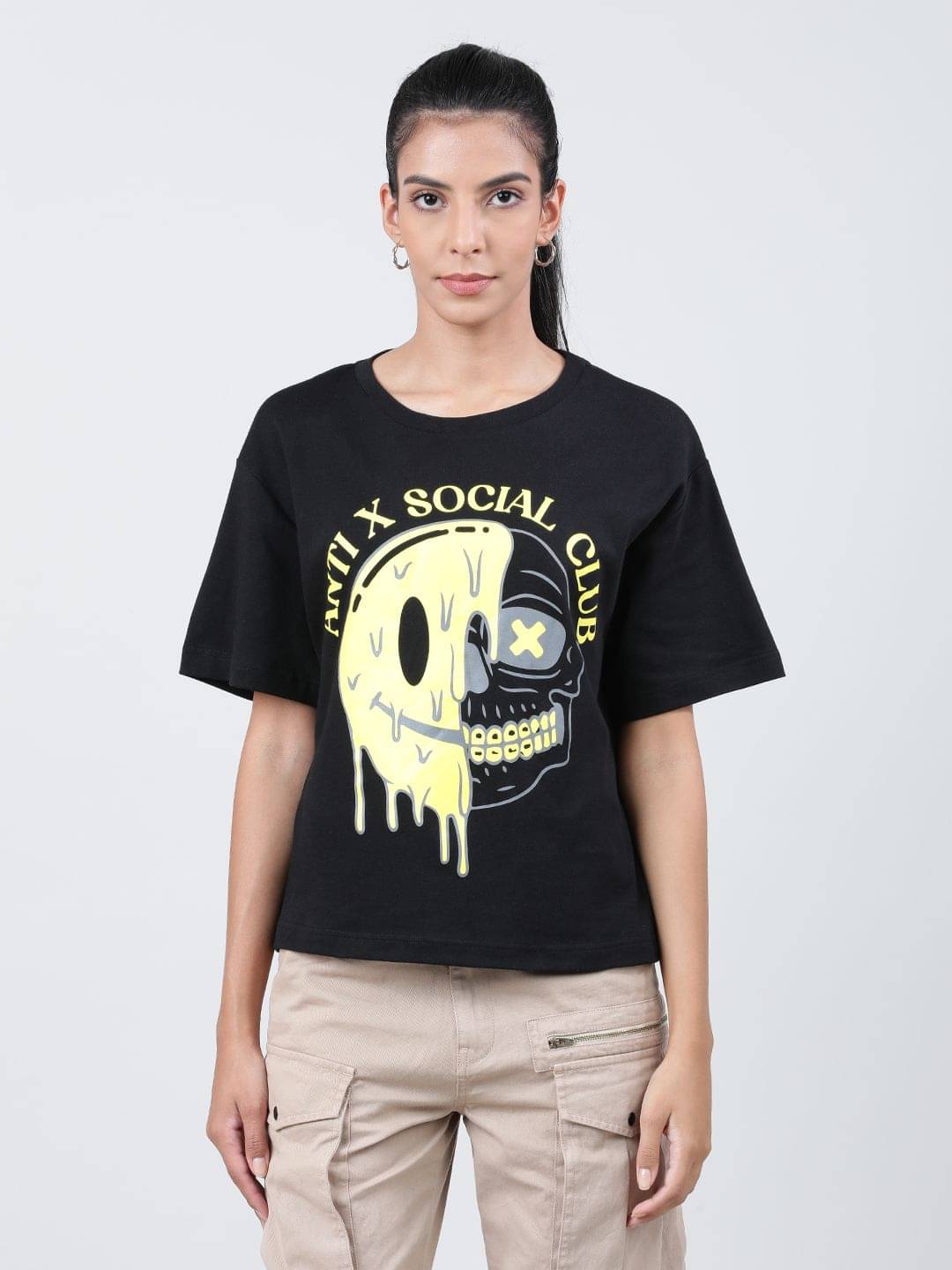 Bene Kleed Women Cotton Printed Oversized Fit Round Neck T-Shirt ( Black ) Bene Kleed Women Cotton Printed Oversized Fit Round Neck T-Shirt ( Black )