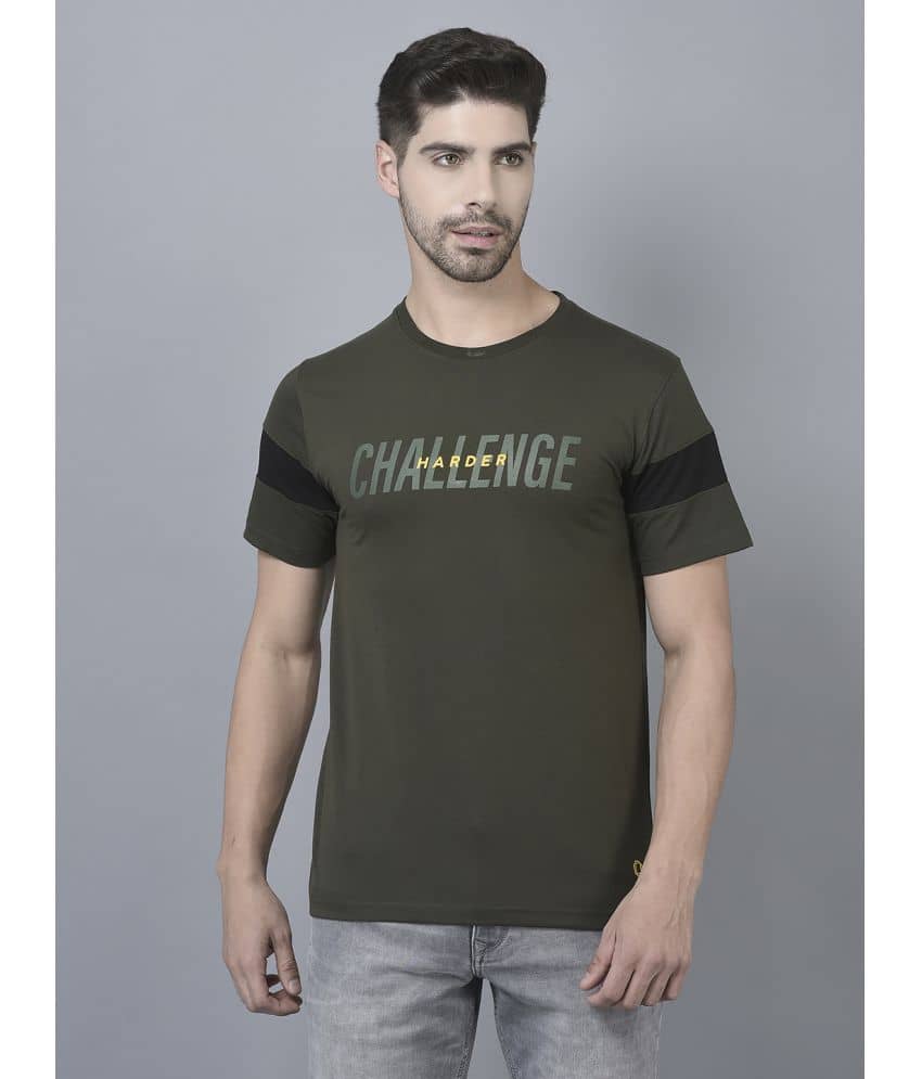 Dollar Cotton Blend Regular Fit Printed Half Sleeves Men's T-Shirt - Olive Green ( Pack of 1 )