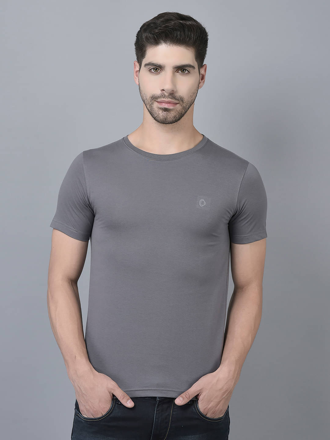     			Dollar Cotton Blend Regular Fit Solid Half Sleeves Men's T-Shirt - Navy ( Pack of 1 )