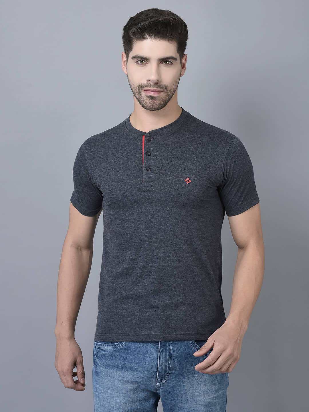 Dollar Cotton Blend Regular Fit Solid Half Sleeves Men's T-Shirt - Navy Blue ( Pack of 1 )