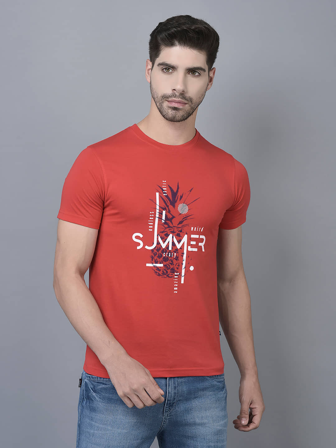 Dollar Cotton Blend Regular Fit Printed Half Sleeves Men's T-Shirt - Red ( Pack of 1 )