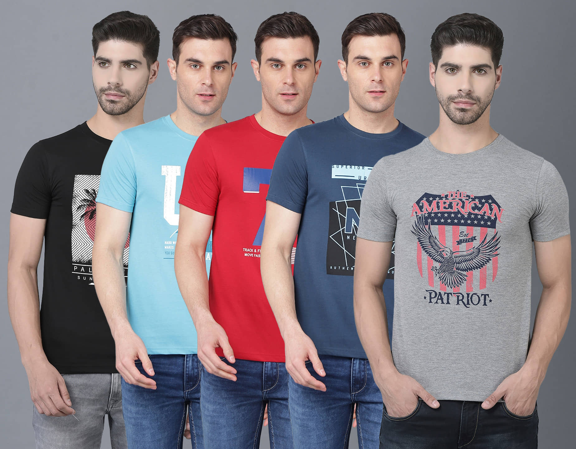 Dollar Cotton Blend Regular Fit Printed Half Sleeves Men's T-Shirt - Multicolor ( Pack of 5 )