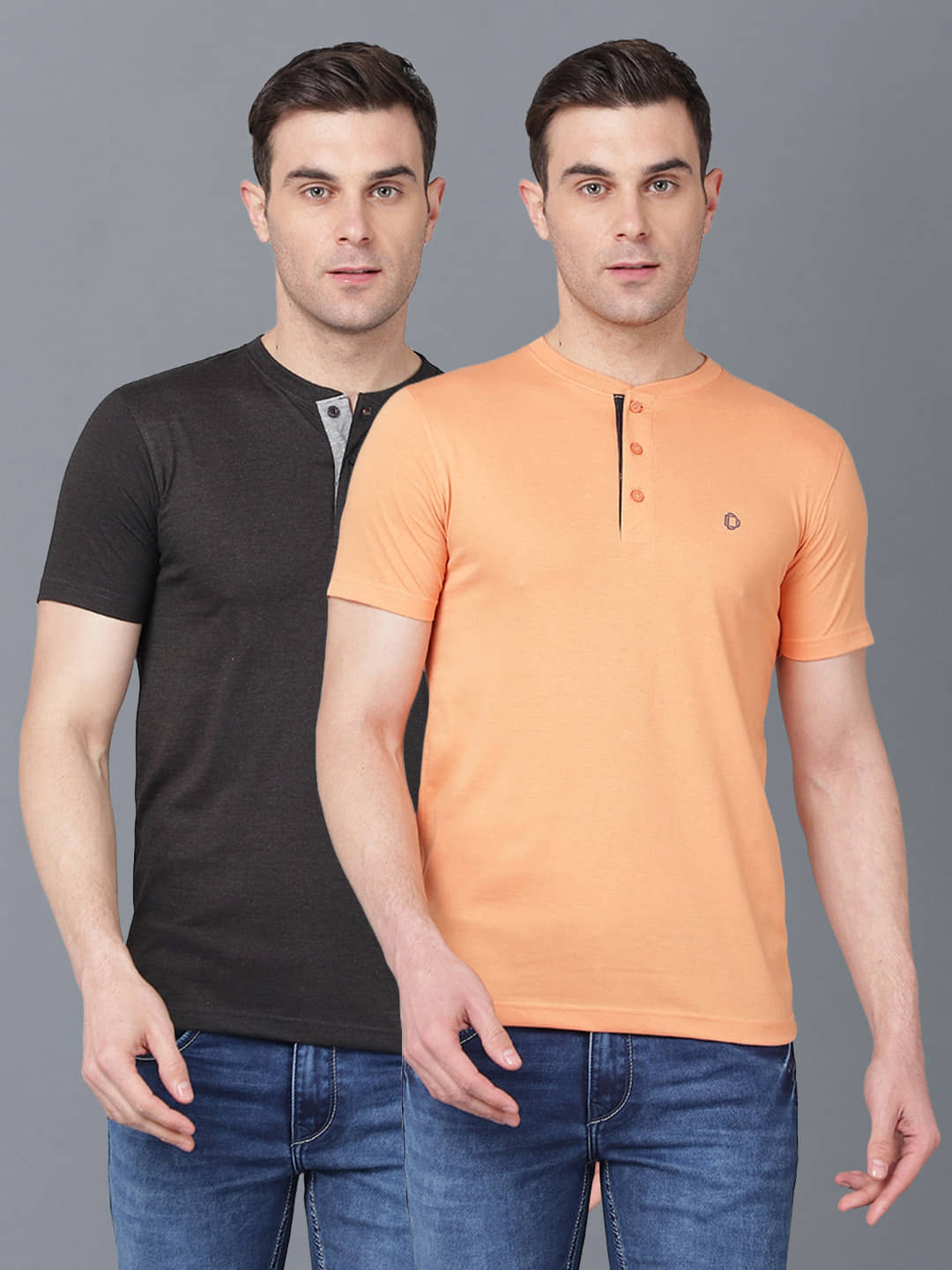 Dollar Cotton Blend Regular Fit Solid Half Sleeves Men's T-Shirt - Multicolor ( Pack of 2 )