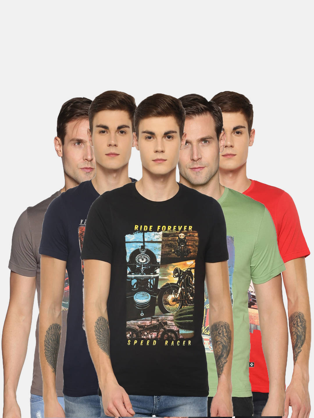     			Dollar Cotton Blend Regular Fit Printed Half Sleeves Men's T-Shirt - Multicolor ( Pack of 5 )