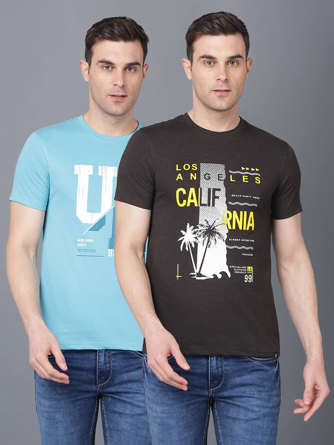 Dollar Cotton Blend Regular Fit Printed Half Sleeves Men's T-Shirt - Multicolor ( Pack of 2 )