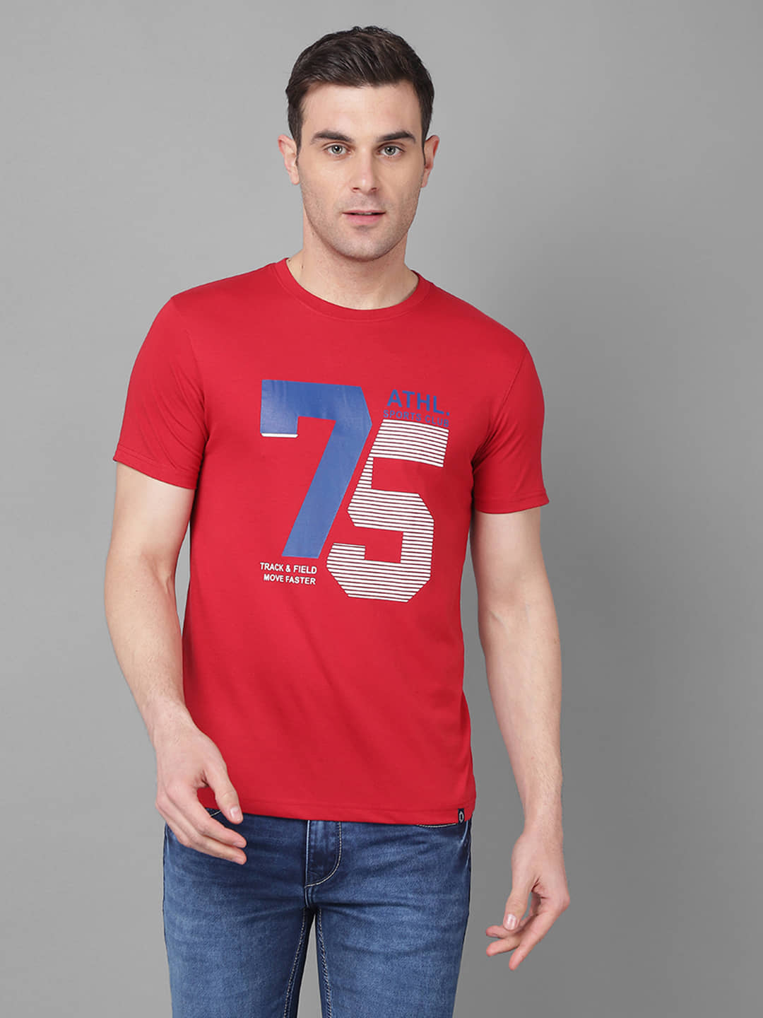Dollar Cotton Blend Regular Fit Printed Half Sleeves Men's T-Shirt - Red ( Pack of 1 )