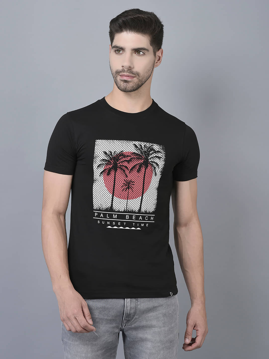 Dollar Cotton Blend Regular Fit Printed Half Sleeves Men's T-Shirt - Black ( Pack of 1 )