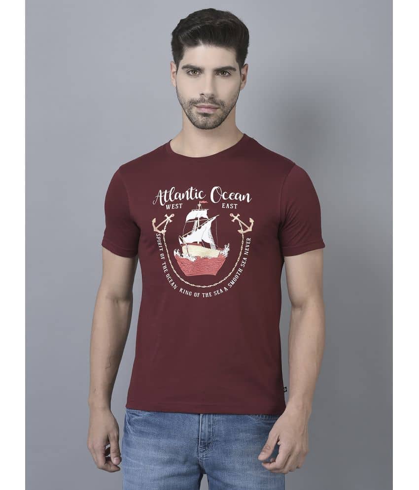 Dollar Cotton Blend Regular Fit Printed Half Sleeves Men's T-Shirt - Maroon ( Pack of 1 )