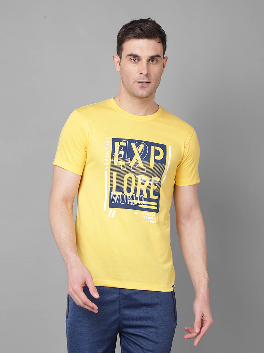 Dollar Cotton Blend Regular Fit Printed Half Sleeves Men's T-Shirt - Yellow ( Pack of 1 )