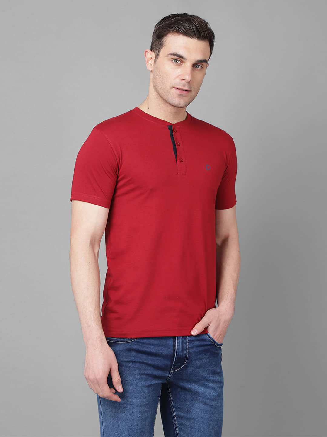 Dollar Cotton Blend Regular Fit Solid Half Sleeves Men's T-Shirt - Red ( Pack of 1 )