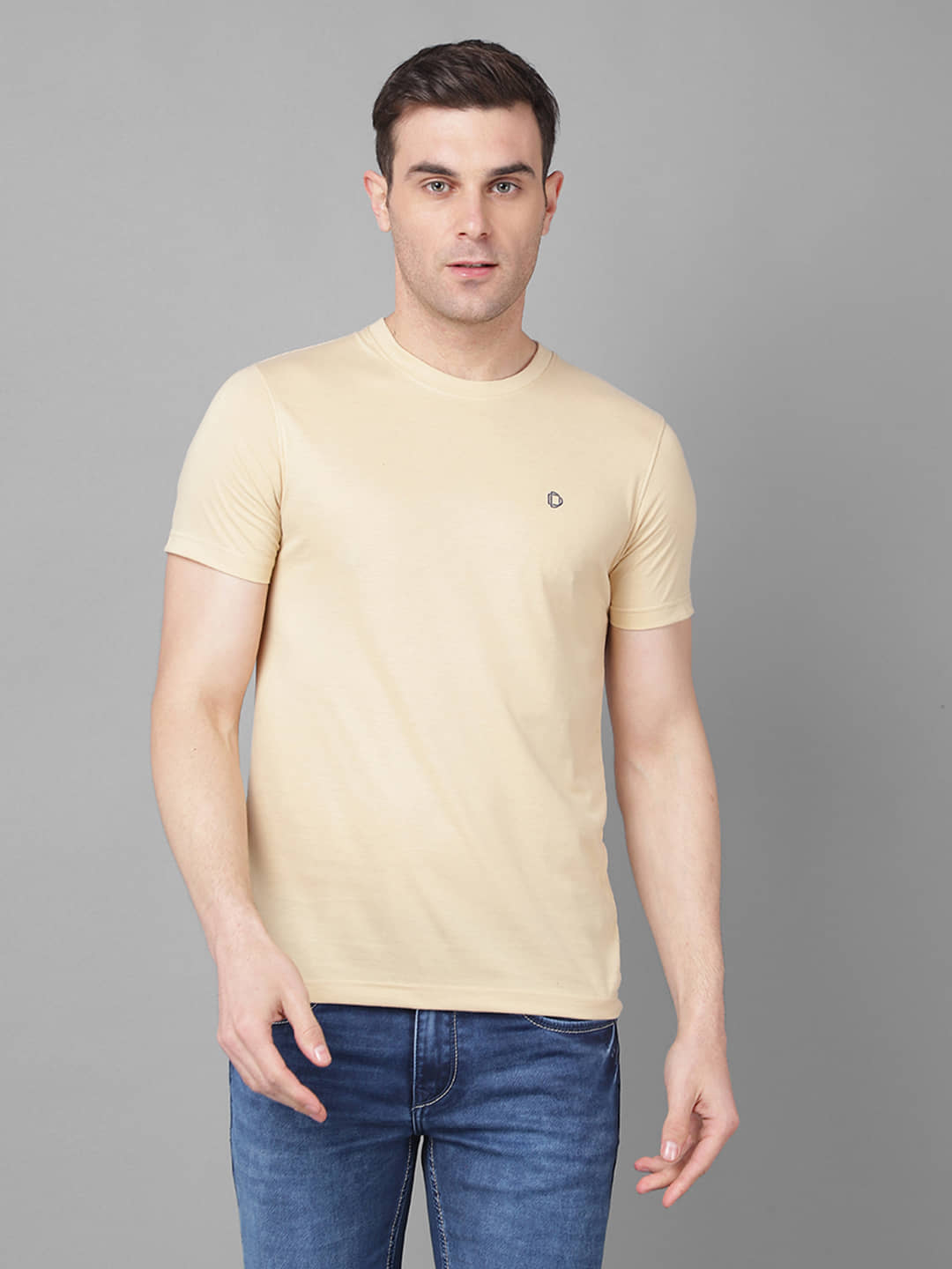 Dollar Cotton Blend Regular Fit Solid Half Sleeves Men's T-Shirt - Yellow ( Pack of 1 )
