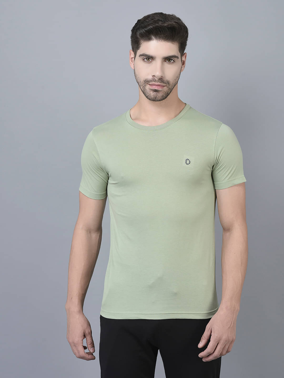     			Dollar Cotton Blend Regular Fit Solid Half Sleeves Men's T-Shirt - Silver ( Pack of 1 )