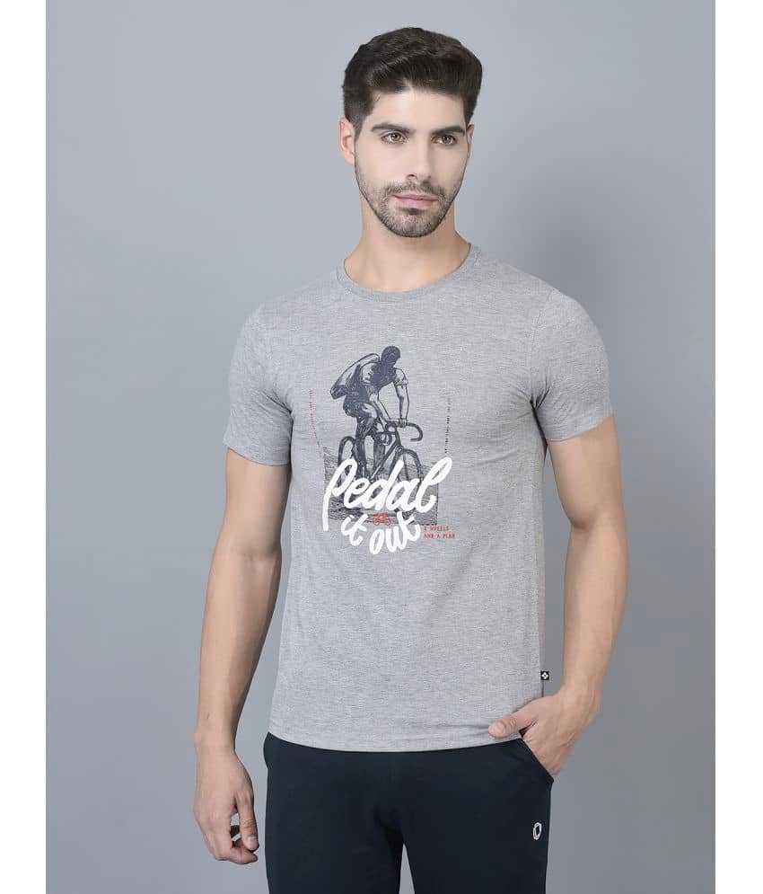 Dollar Cotton Blend Regular Fit Printed Half Sleeves Men's T-Shirt - Melange Grey ( Pack of 1 )