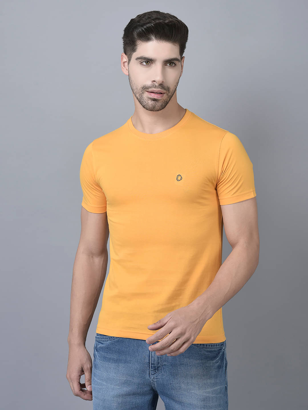     			Dollar Cotton Blend Regular Fit Solid Half Sleeves Men's T-Shirt - Yellow ( Pack of 1 )