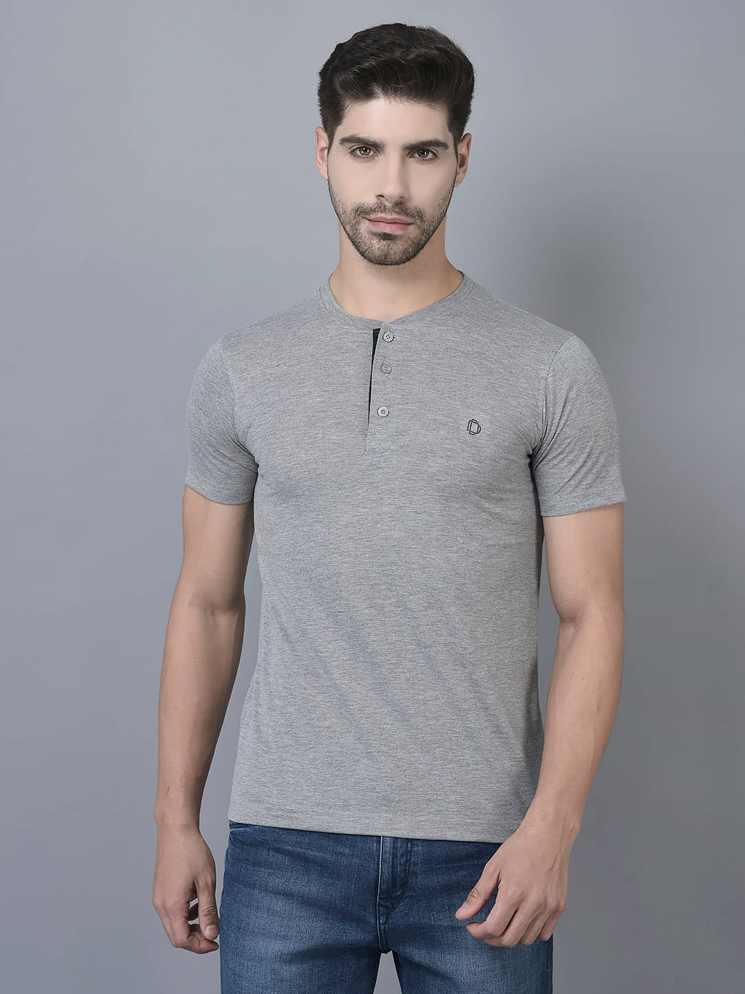     			Dollar Cotton Blend Regular Fit Solid Half Sleeves Men's T-Shirt - Melange Grey ( Pack of 1 )