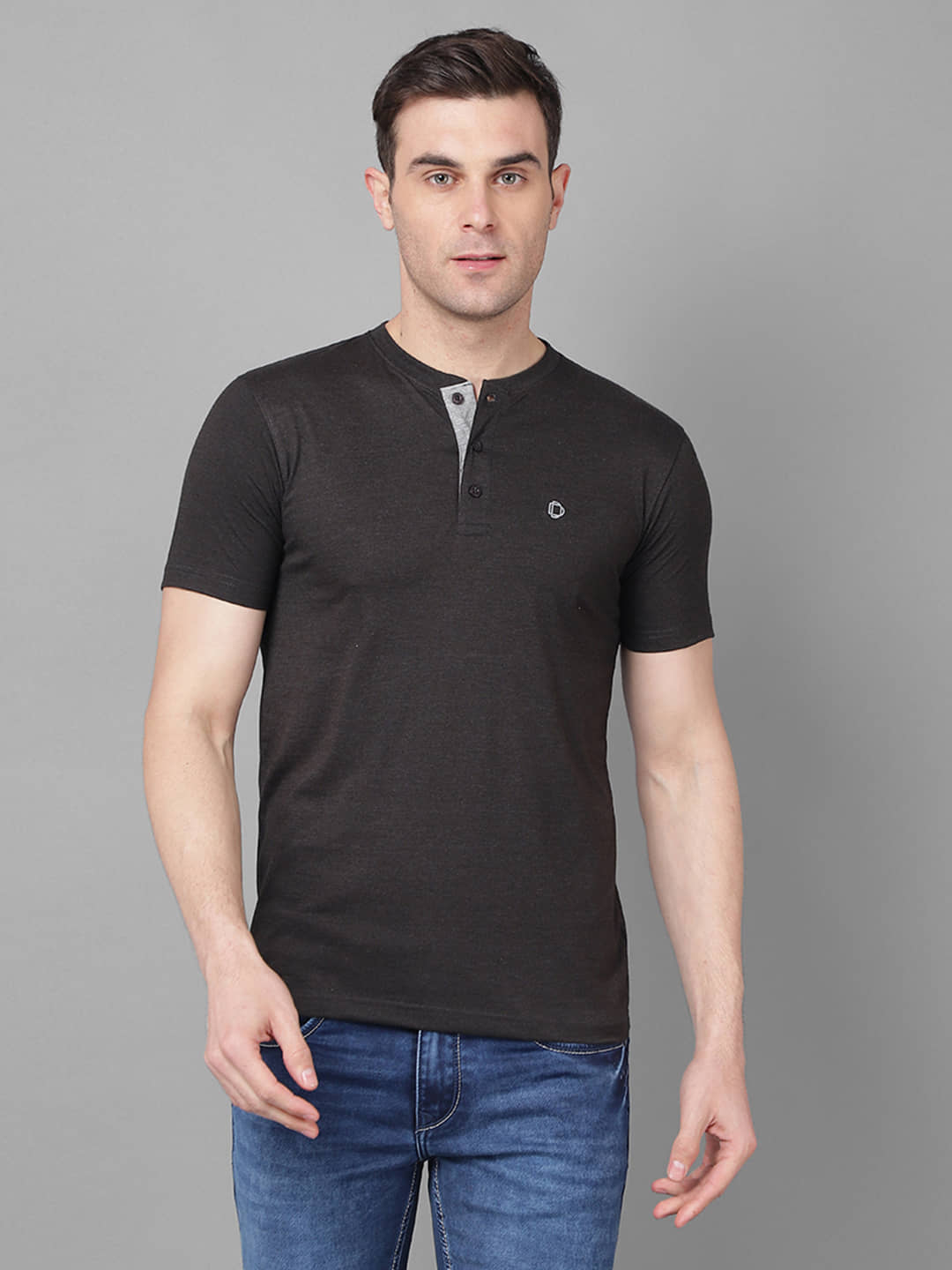 Dollar Cotton Blend Regular Fit Self Design Half Sleeves Men's T-Shirt - Charcoal Grey ( Pack of 1 )