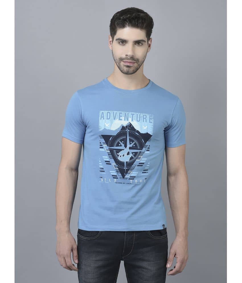 Dollar Cotton Blend Regular Fit Printed Half Sleeves Men's T-Shirt - Light Blue ( Pack of 1 )