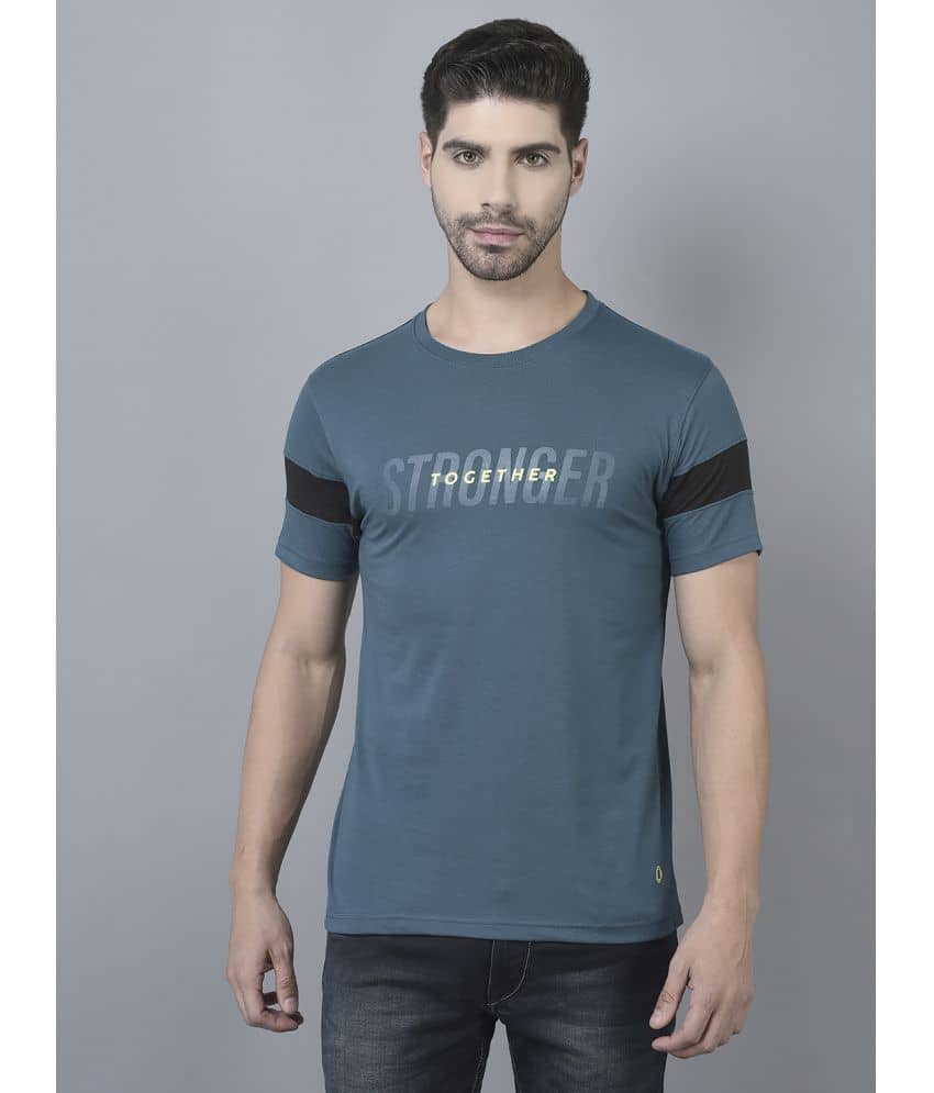 Dollar Cotton Blend Regular Fit Printed Half Sleeves Men's T-Shirt - Blue ( Pack of 1 )