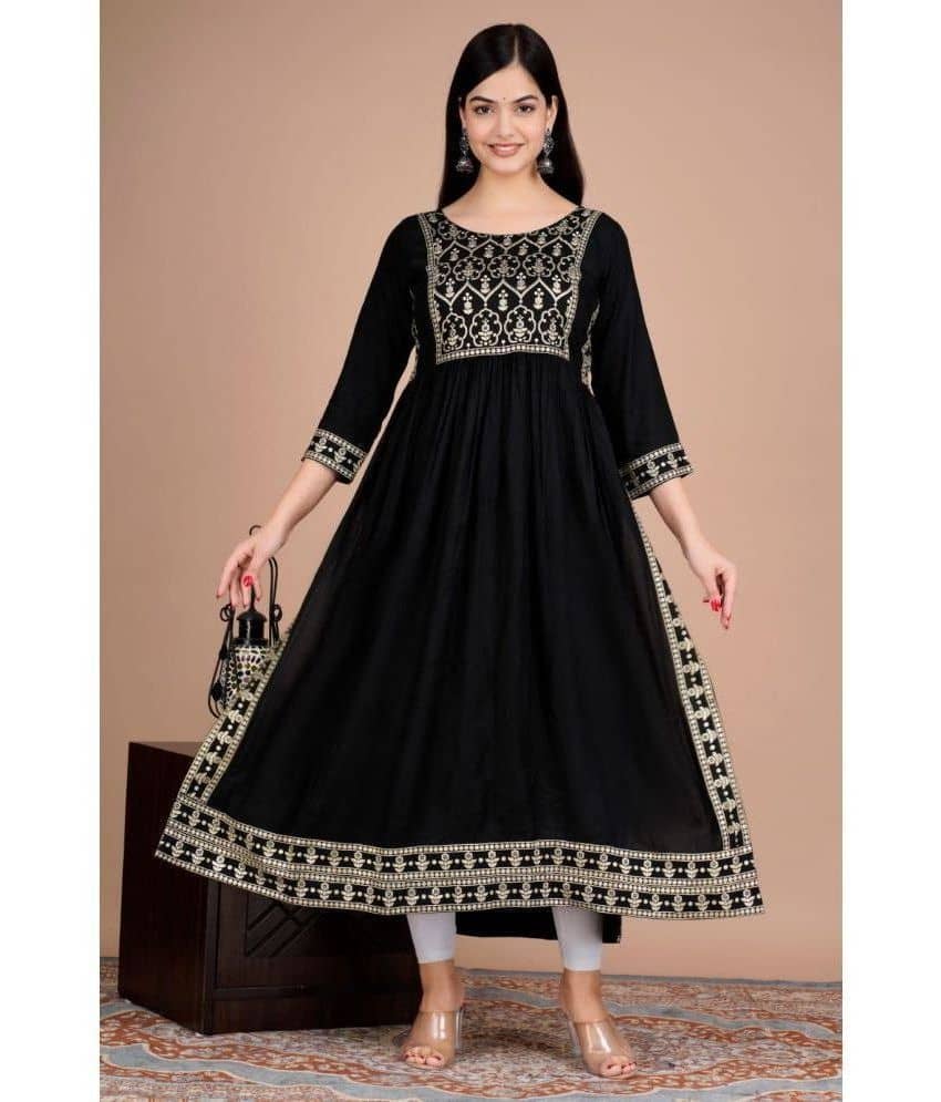 FABRR Rayon Embroidered Straight Women's Kurti - Black ( Pack of 1 ) - Kurtis, Tunics | Buy online on ZillyBuy