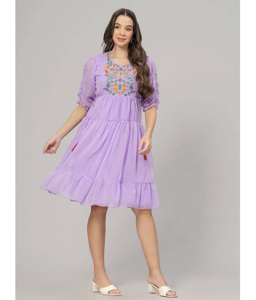 HIGHLIGHT FASHION EXPORT Women Crepe Printed Fit & Flare Dress ( Purple )     			HIGHLIGHT FASHION EXPORT Women Crepe Printed Fit & Flare Dress ( Purple )