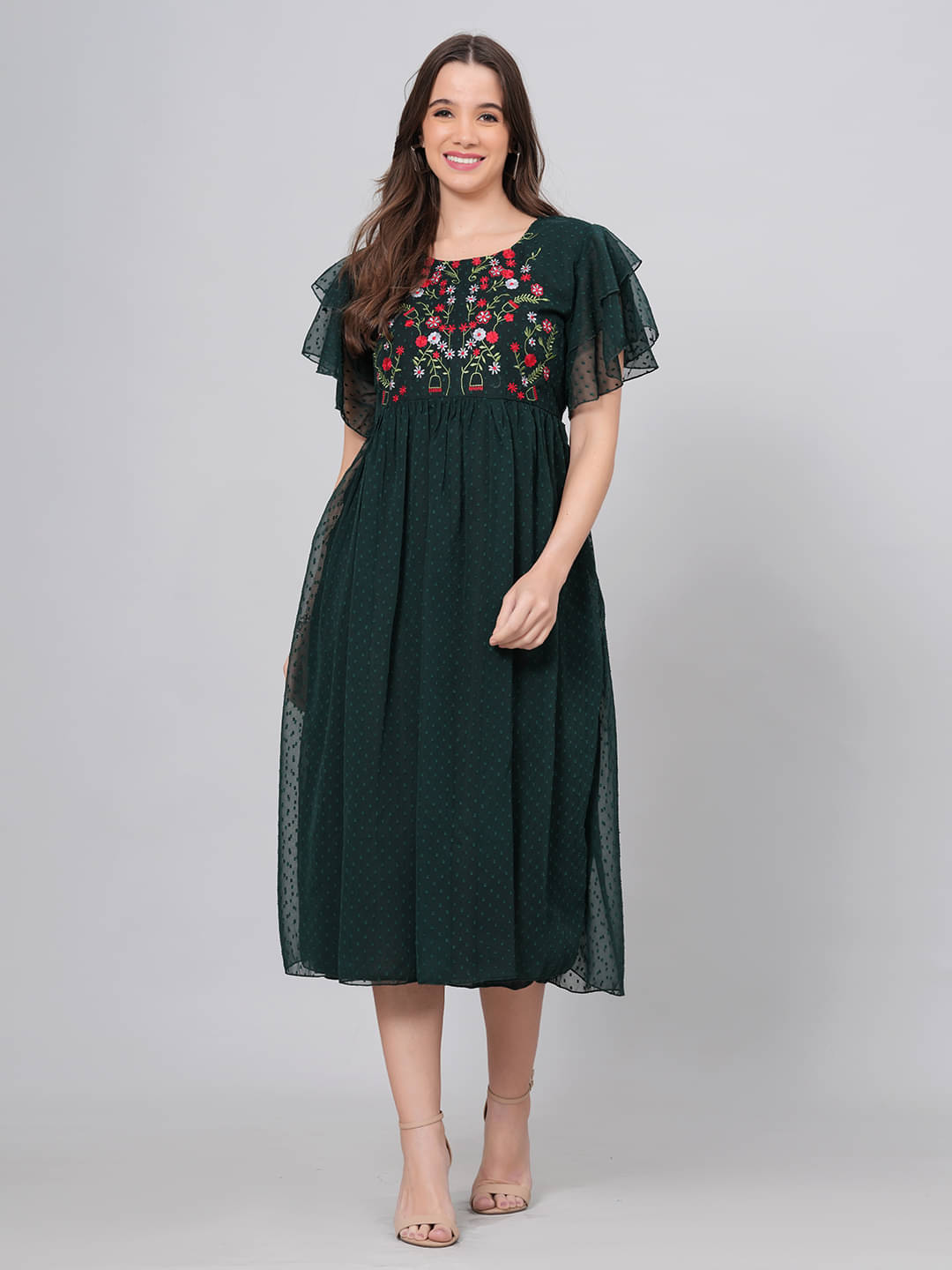 HIGHLIGHT FASHION EXPORT Women Crepe Printed Fit & Flare Dress ( Green ) HIGHLIGHT FASHION EXPORT Women Crepe Printed Fit & Flare Dress ( Green )