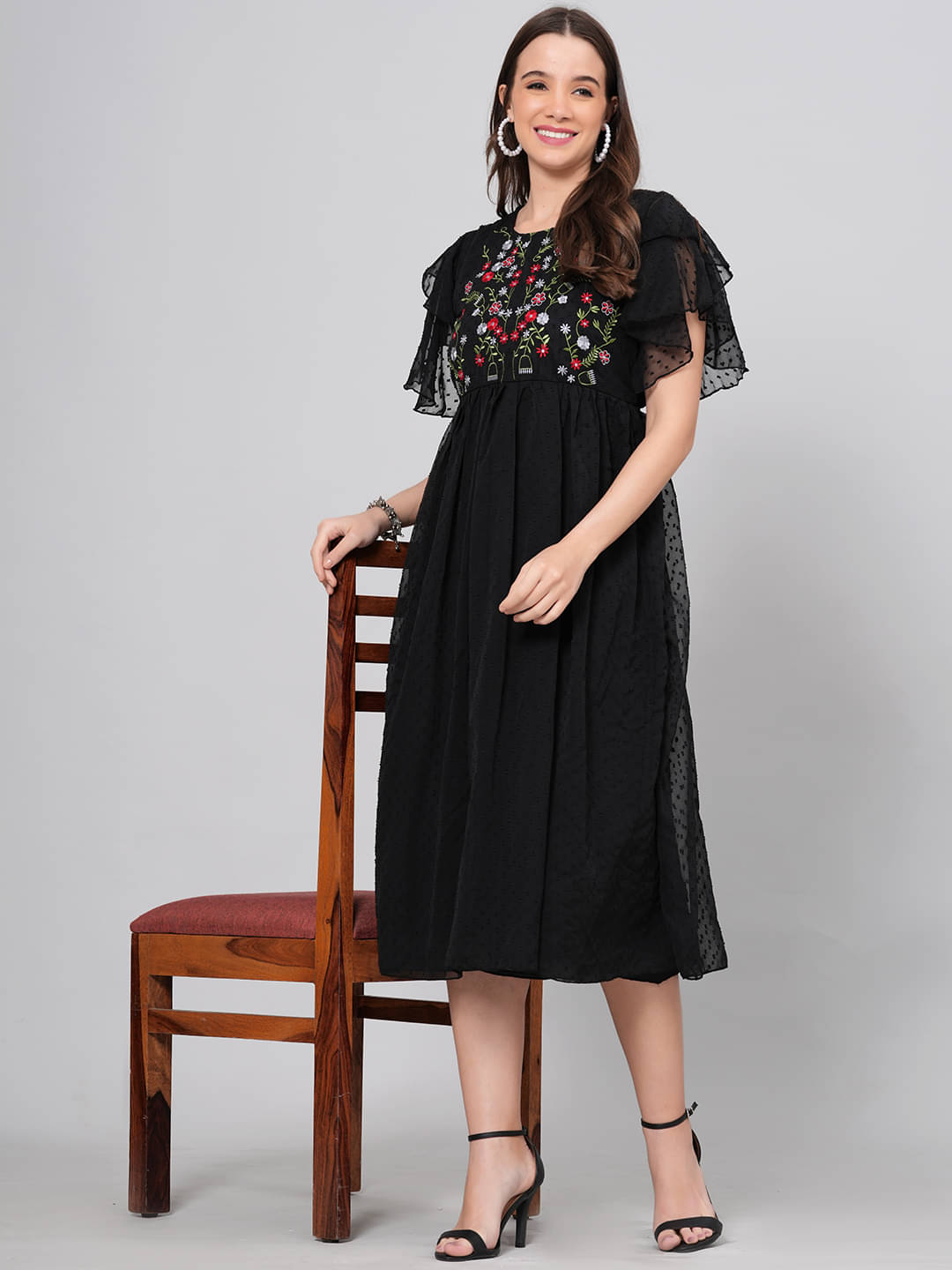 HIGHLIGHT FASHION EXPORT Women Crepe Printed Fit & Flare Dress ( Black ) HIGHLIGHT FASHION EXPORT Women Crepe Printed Fit & Flare Dress ( Black )