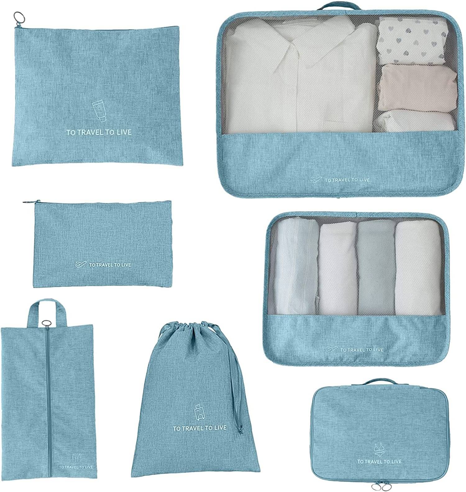     			House Of Quirk Blue Set of 7 Travel Luggage  Bag