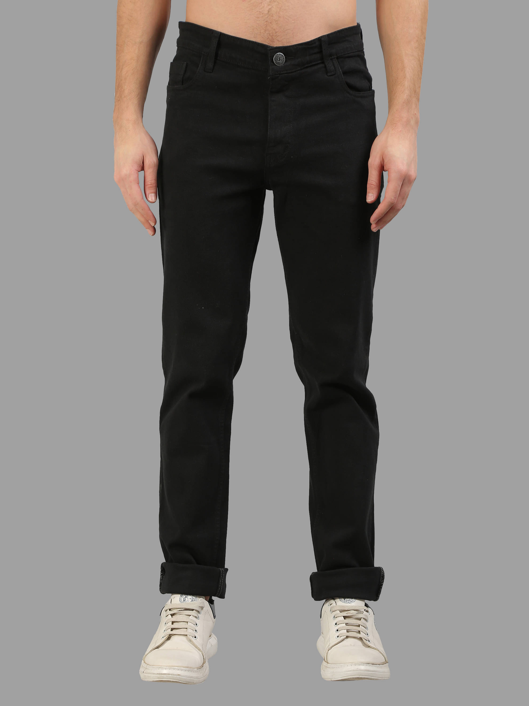JB JUST BLACK Regular Fit Cuffed Hem Men's Jeans - Black ( Pack of 1 ) JB JUST BLACK Regular Fit Cuffed Hem Men's Jeans - Black ( Pack of 1 )
