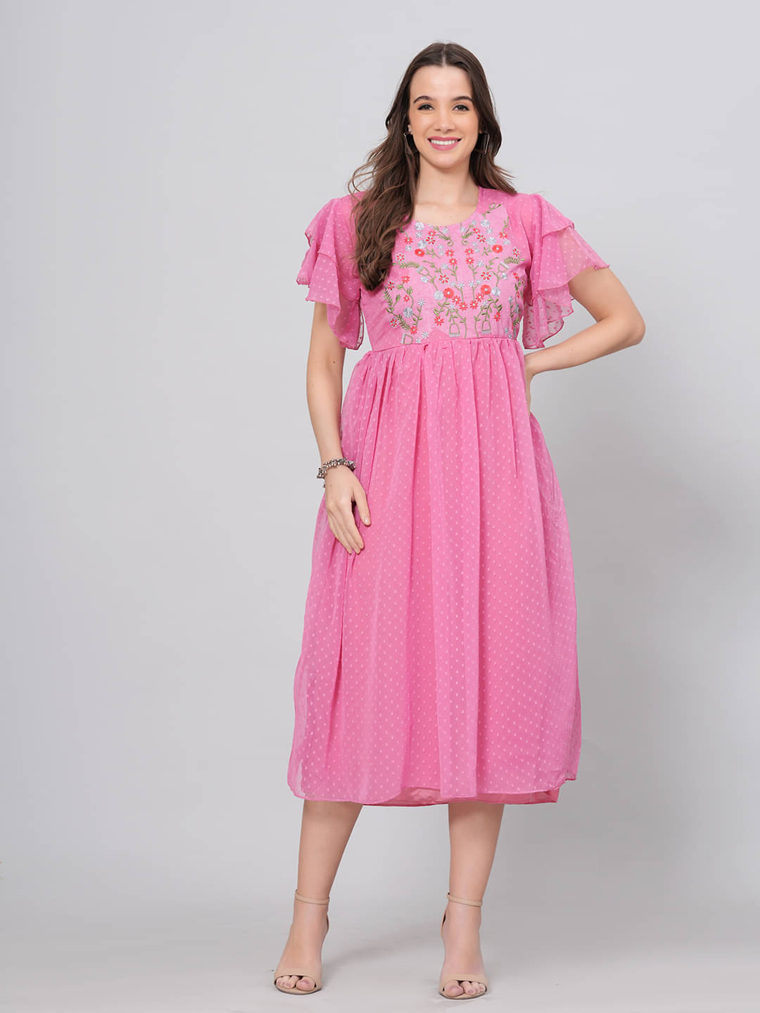 JC4U Women Crepe Printed Fit & Flare Dress ( Pink ) JC4U Women Crepe Printed Fit & Flare Dress ( Pink )