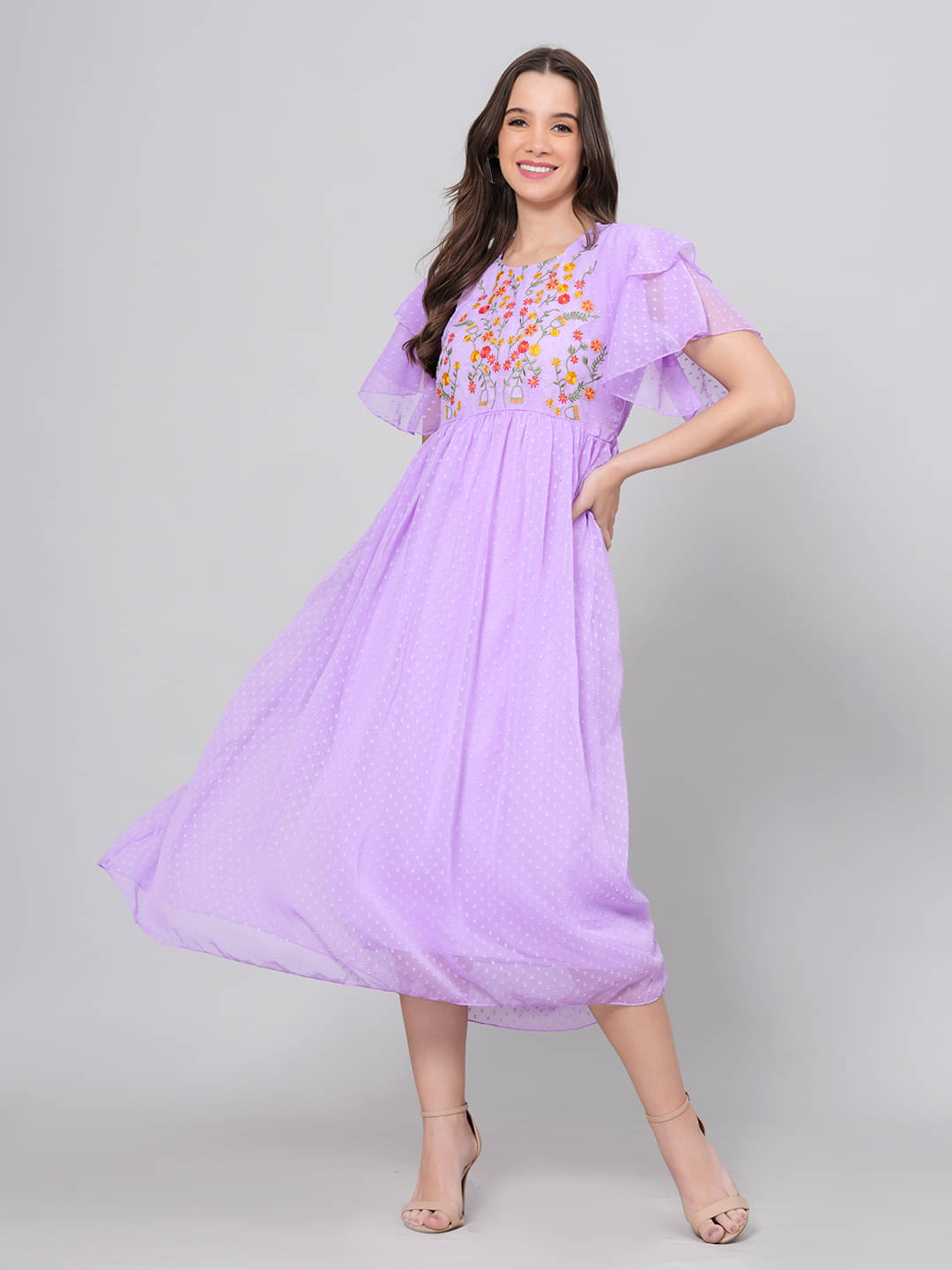     			JC4U Women Crepe Printed Fit & Flare Dress ( Purple )