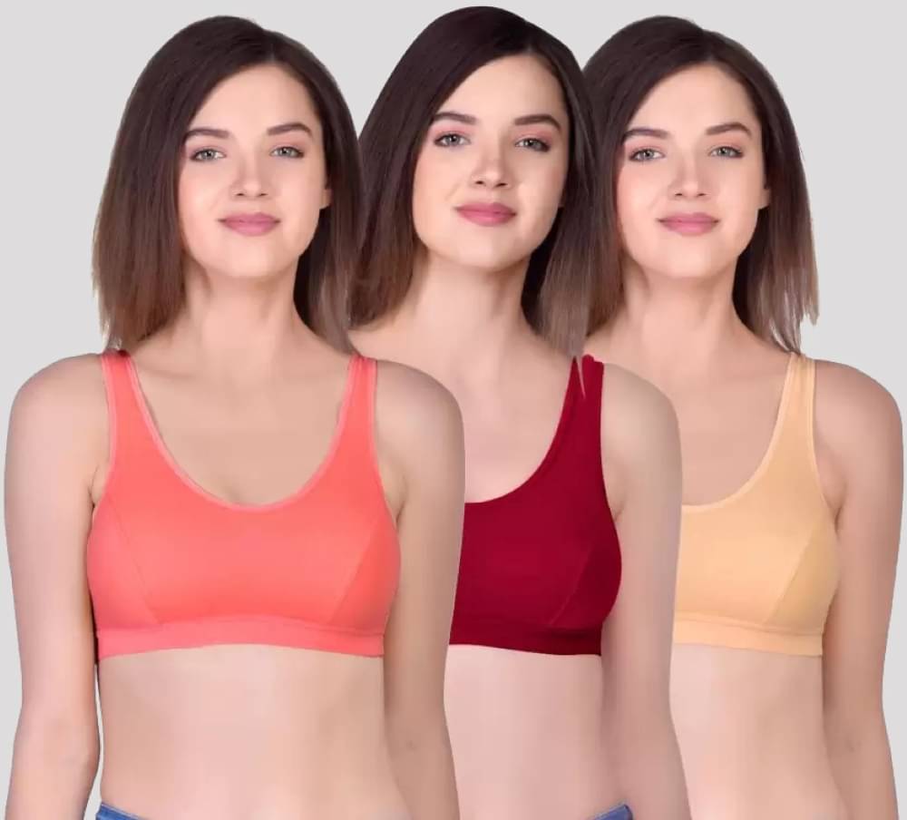     			Kiran Enterprises Pack of 3 Cotton Non Padded Women's Shaping Bra ( Multicolor ) Sport Bta
