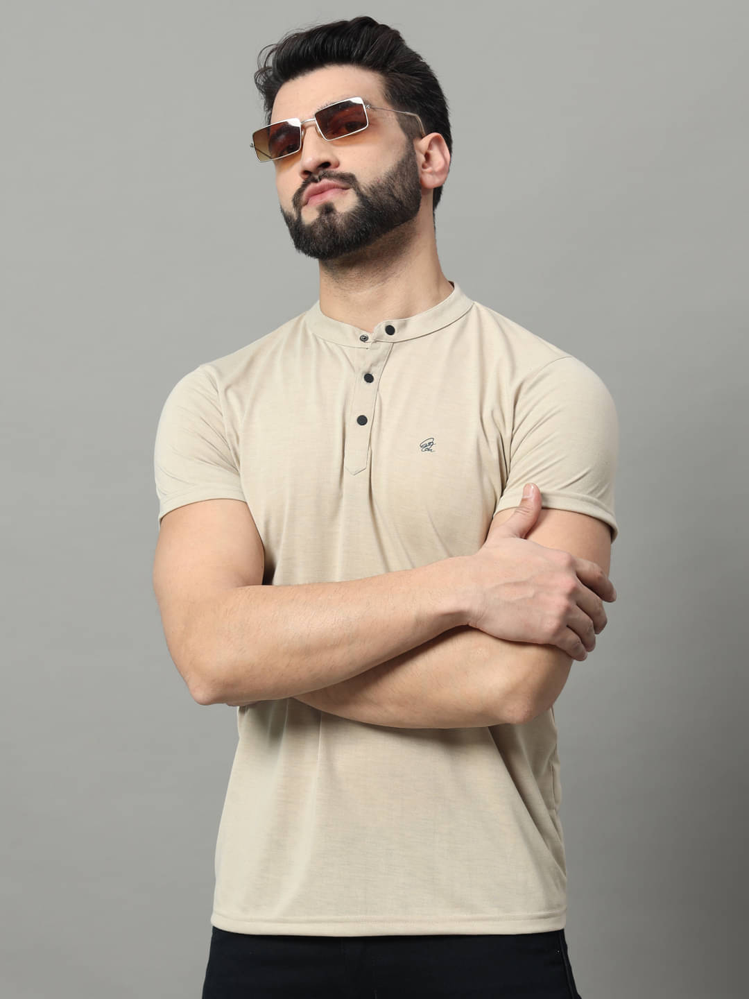     			OGEN Pack of 1 Cotton Blend Regular Fit Men's T-Shirt ( Beige )