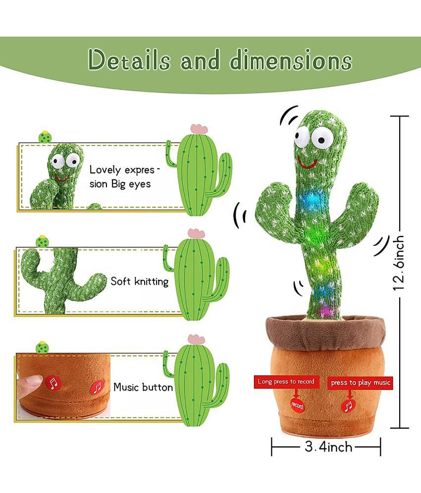 Suntap Dancing Cactus Talking Toy,USB Charging Cactus Plush Toy,Dance & Singing (50+Songs) Made In INDIA
