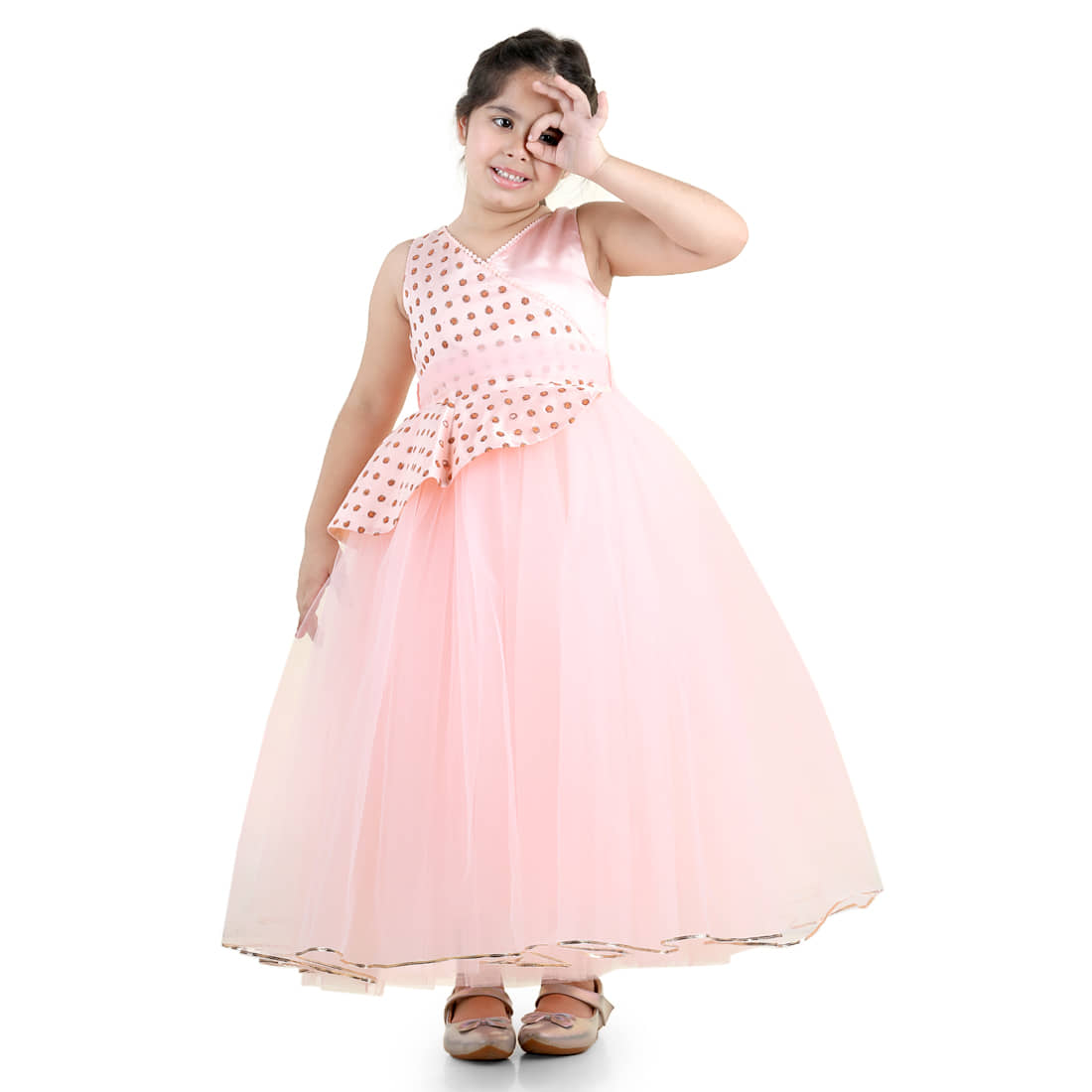 Toy Balloon Kids Net Gown For Girls ( Pack of 1 , Peach )