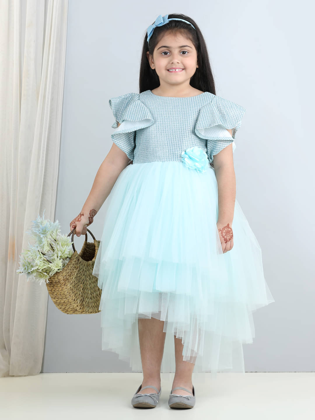     			Toy Balloon Kids Net Fit And Flare Dress For Girls ( Pack of 1 , Sky Blue )