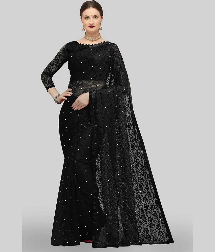 VANRAJ CREATION Net Self Design Saree With Unstitched Blouse Piece ( Black ) - Sarees | Buy online on ZillyBuy