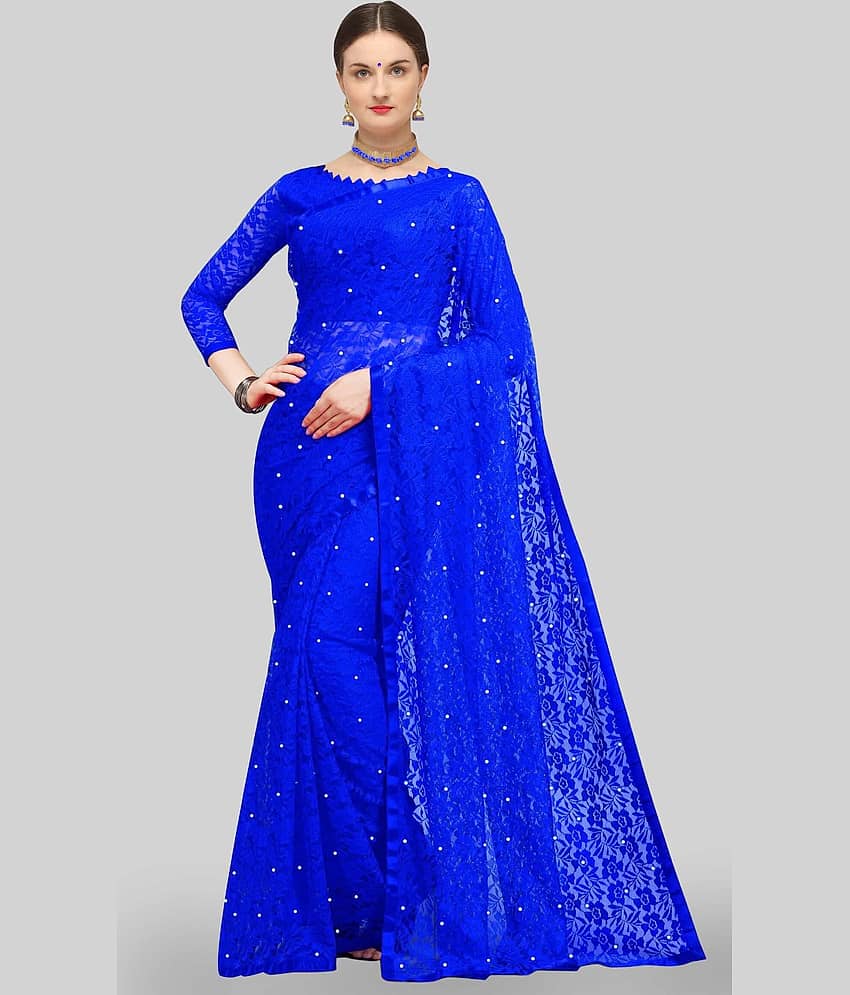 VANRAJ CREATION Net Self Design Saree With Unstitched Blouse Piece ( Blue ) - Sarees | Buy online on ZillyBuy