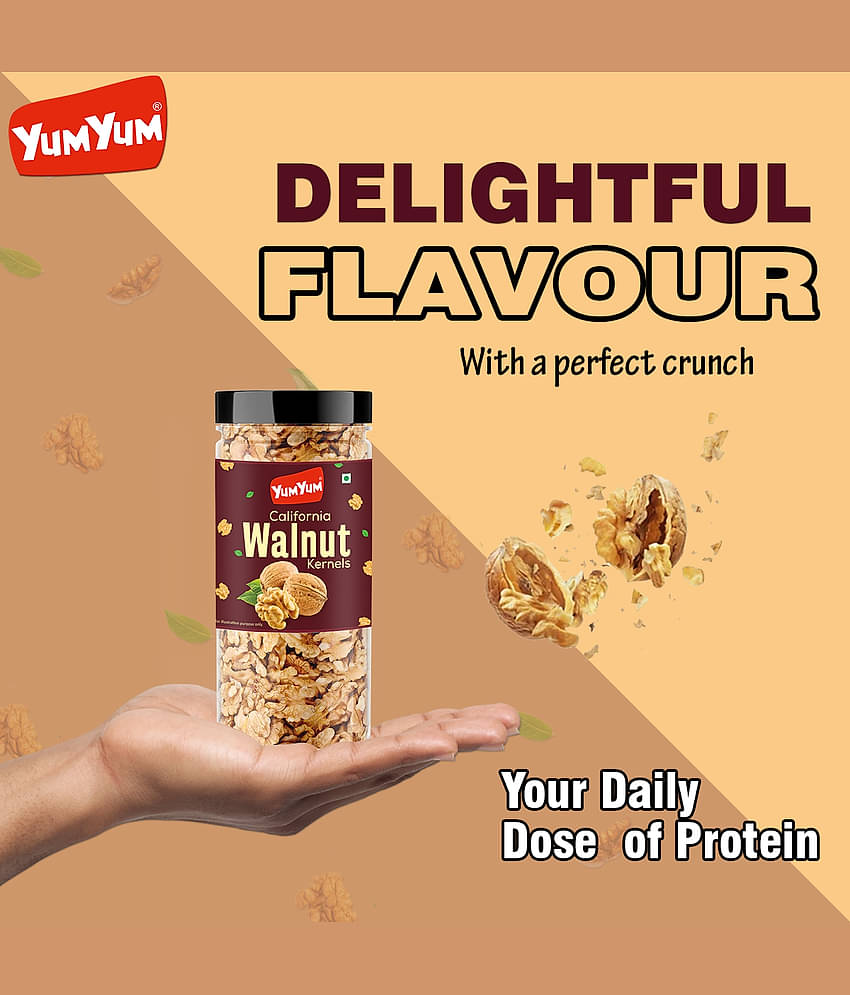 YUM YUM California Walnut Kernels 300g, Akhrot Giri Dry Fruits (Pack of 2-150g Jar Each) Walnuts