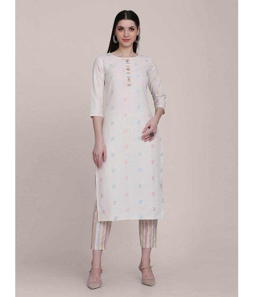     			Aarrah Cotton Printed Kurti With Pants Women's Stitched Salwar Suit - White ( Pack of 1 )