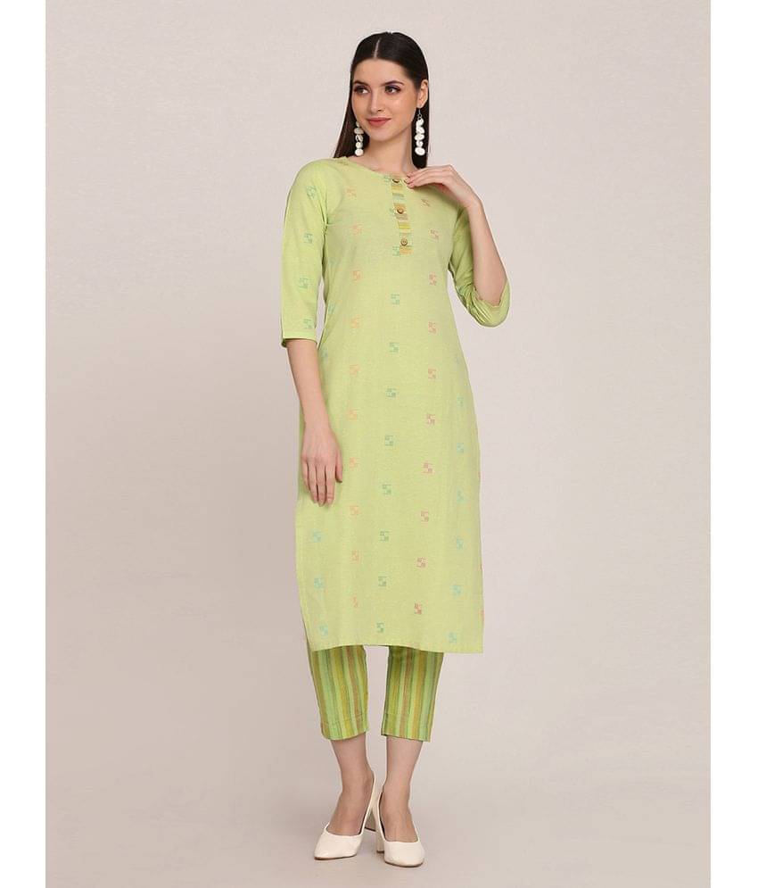 Aarrah Cotton Printed Kurti With Pants Women's Stitched Salwar Suit - Green ( Pack of 1 ) Aarrah Cotton Printed Kurti With Pants Women's Stitched Salwar Suit - Green ( Pack of 1 )